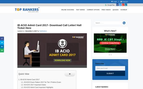 IB ACIO Admit Card 2017- Download Call Letter/ Hall Ticket ...