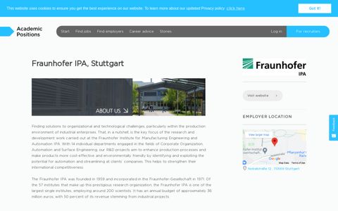 Jobs at Fraunhofer IPA, Stuttgart - Academic Positions