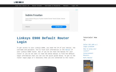 Linksys E900 - Default login IP, default username & password