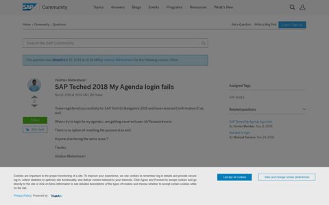 SAP Teched 2018 My Agenda login fails - SAP Q&A