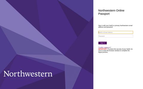 Northwestern Online Passport - Sign In