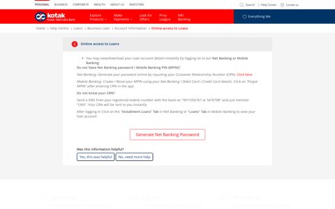 Online access to Loans - Kotak Mahindra Bank