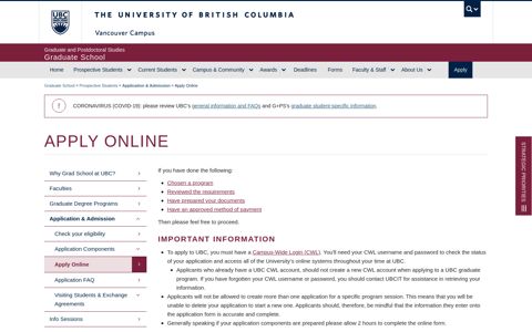 Apply Online - UBC Grad School - The University of British ...