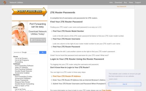ZTE Router Passwords - Port Forward