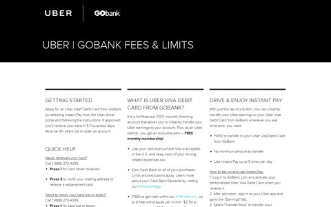 Uber Visa Debit Card from GoBank