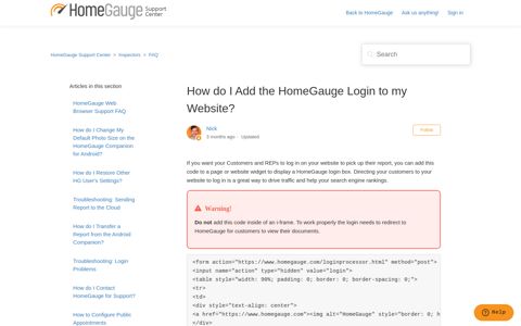 How do I Add the HomeGauge Login to my Website ...