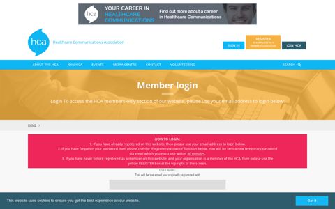 Member login | HCA UK