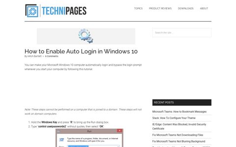 How to Enable Auto Login in Windows 10 - Technipages