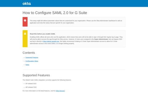 How to Configure SAML 2.0 for G Suite - Setup SSO - Okta