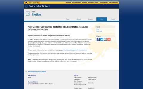 New Vendor Self Service portal for IRIS (Integrated Resource ...