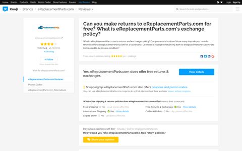 Can you make returns to eReplacementParts.com for free ...
