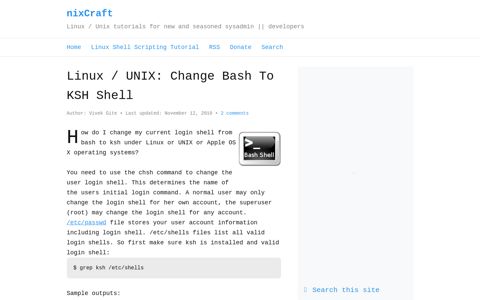 Linux / UNIX: Change Bash To KSH Shell - nixCraft
