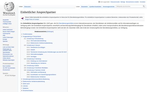 Einheitlicher Ansprechpartner – Wikipedia
