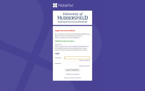 University of Huddersfield - PebblePad - Login