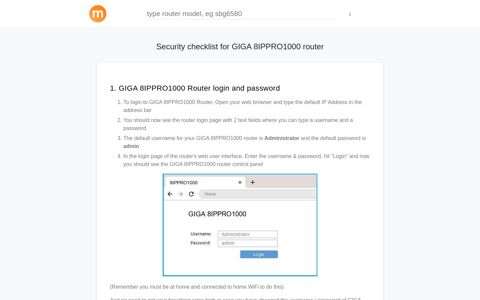 GIGA 8IPPRO1000 Router login and password - Modemly site Logo