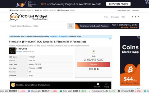 FineCoin (FineCoin) ICO Details & Financial Information