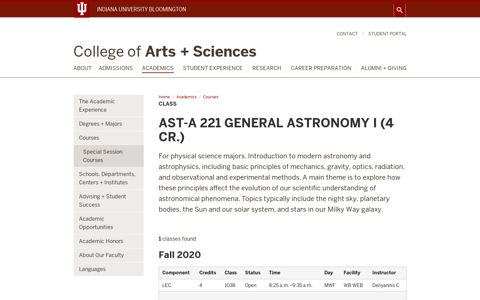 A-221 GENERAL ASTRONOMY I Fall 2020 IU Bloomington