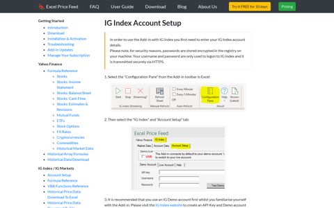 IG Index Account Setup - User Guide - Excel Price Feed