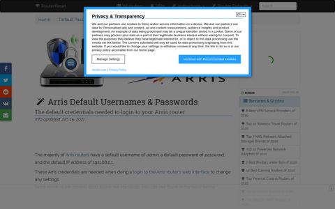 Arris default Password List - Router-Reset.com