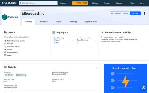Etherecash.io - Crunchbase Company Profile & Funding