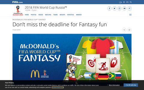 2018 FIFA World Cup™ - Don't miss the deadline for Fantasy fun