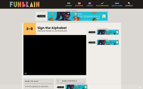 Sign the Alphabet - a game on Funbrain