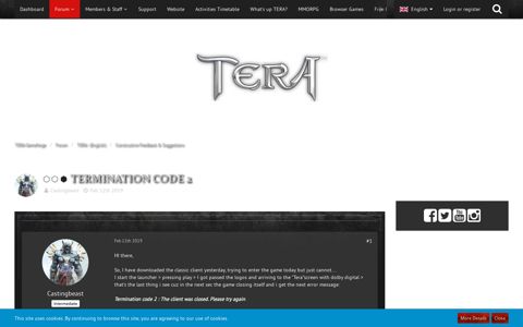 Termination code 2 - Forum - TERA Gameforge