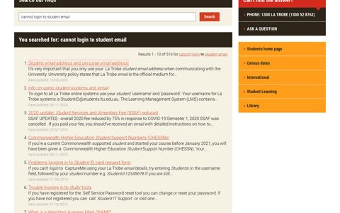 cannot login to student email - ASK La Trobe
