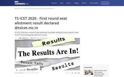 TS ICET 2020 - First round seat allotment result declared ...