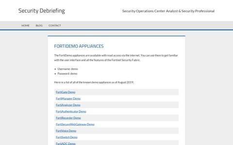 FortiDemo Appliances – Security Debriefing