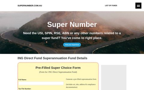 ING Direct Superannuation Fund's USI Number, ABN & SPIN.