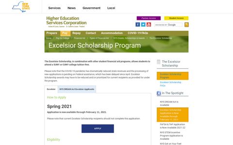 The Excelsior ... - NYS Higher Education Services Corporation