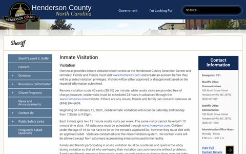 Inmate Visitation | Henderson County North Carolina