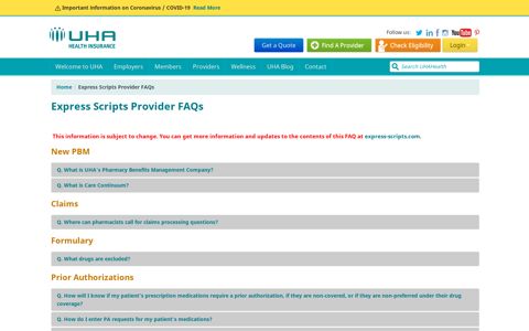 UHA » Express Scripts Provider FAQs