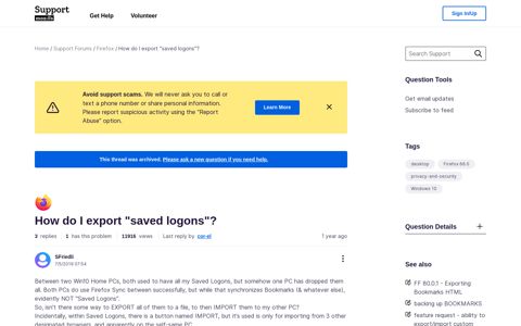 How do I export "saved logons"? | Firefox Support Forum ...