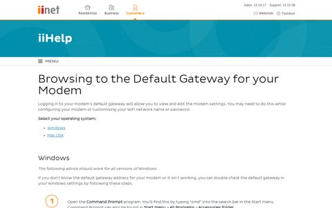 Browsing to the Default Gateway for your Modem - iiHelp - iiNet