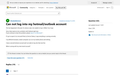 Can not log into my hotmail/outlook account - Microsoft ...