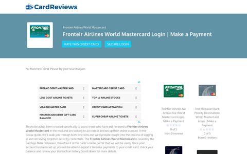 Fronteir Airlines World Mastercard Login | Make a Payment
