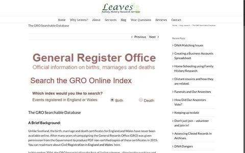 Family History Researcher The GRO Searchable Database