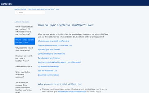 How do I sync a tester to LinkWare™ Live? - LinkWare Live Help