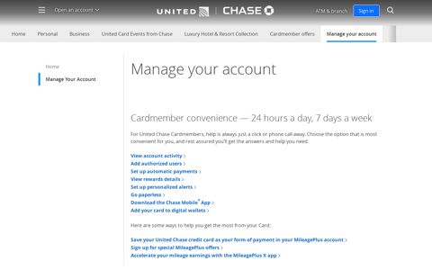 Manage your account | United Credit Card | chase.com