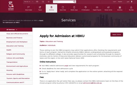 Apply for Admission at HBKU - Hukoomi - Qatar E-government