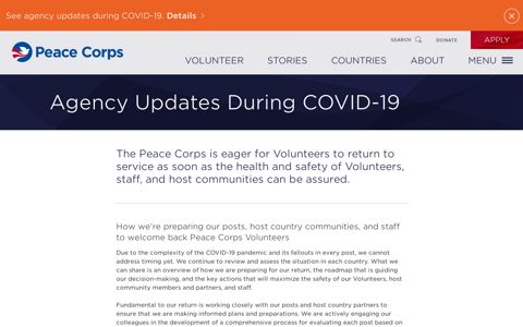 Agency Updates During COVID-19 - Peace Corps
