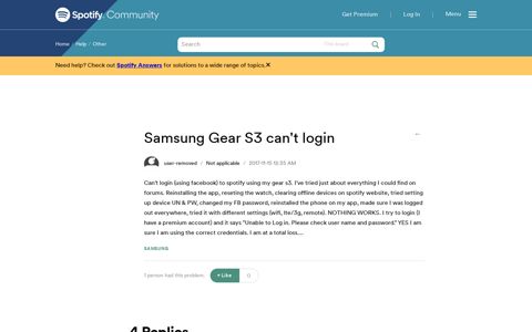Samsung Gear S3 can't login - The Spotify Community