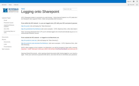 Logging onto Sharepoint - HCI Computer Information