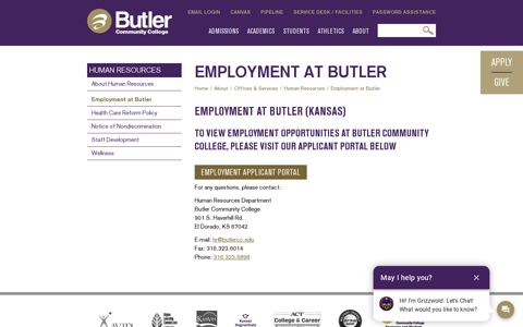 Employment at Butler (Kansas) | Employment at Butler | Butler ...