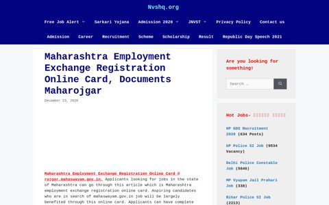 Maharashtra Employment Exchange Registration Online Card