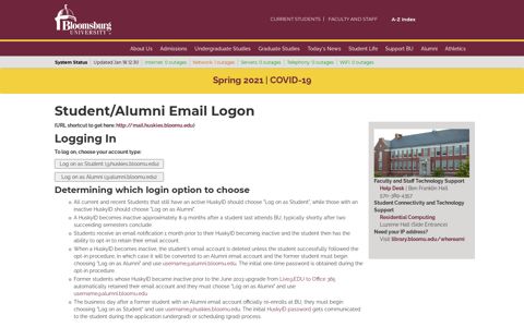 Student/Alumni Email Logon | intranet.bloomu.edu