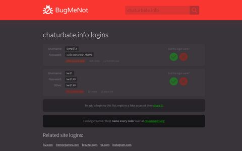 chaturbate.info logins - BugMeNot