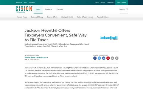 Jackson Hewitt® Offers Taxpayers Convenient, Safe Way to ...